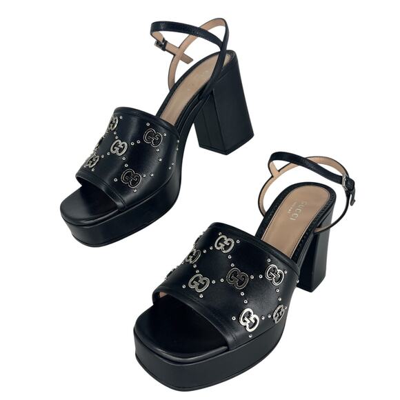 Gucci Black GG Logo Platform Janaya GG Logo Quarter Strap Sandal - Picture 5 of 16